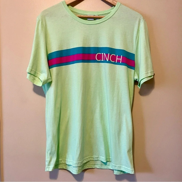 CINCH| Lime Green Women’s Rodeo Western Logo Stripe T-Shirt Sz XL - Picture 3 of 7